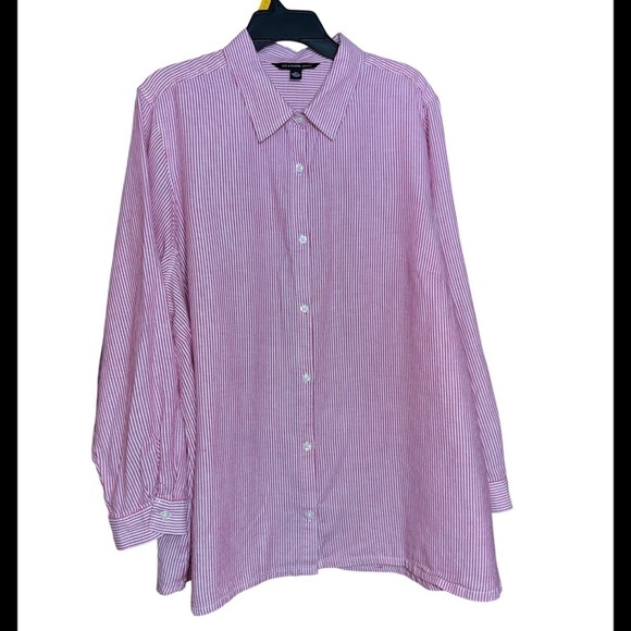 Zac & Rachel Tops - Zach & Rachel pink white striped button front size 3X